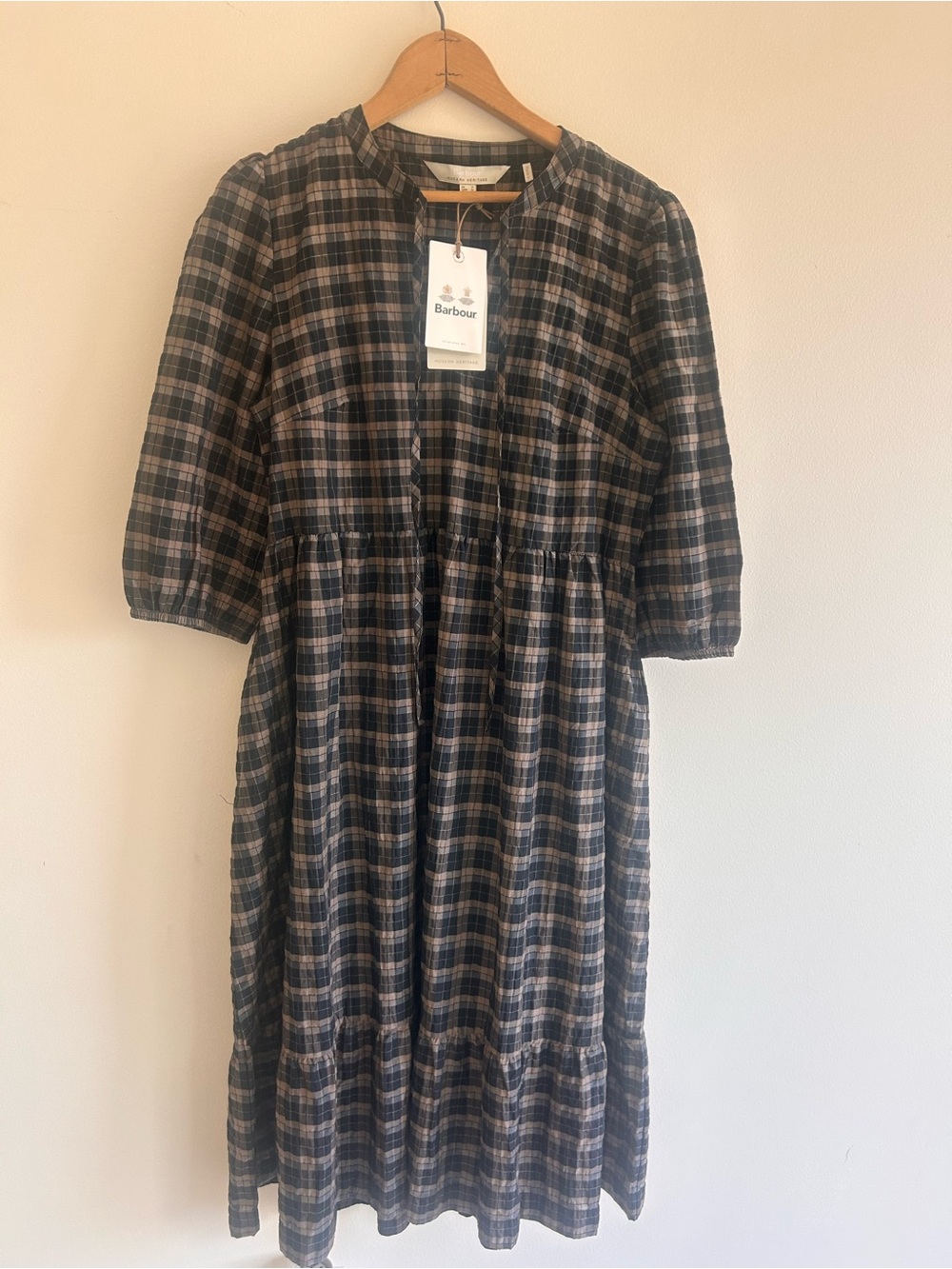 Barbour Womens Navy and Brown Plaid Cotton Dress NWT